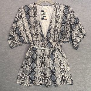 CAPELLA NWT Super Soft and Stretchy V Neck Romper Snakeskin Design and Tie Belt